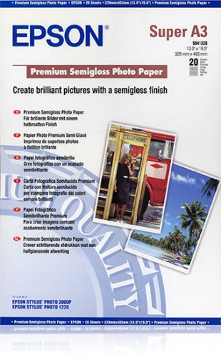 Epson Papel Fotografico Semibrillo (Premium SemiGlossy Photo) A3+, 20 Hojas - 250g. , Epson , EPSC13S041328 , 10343829930
